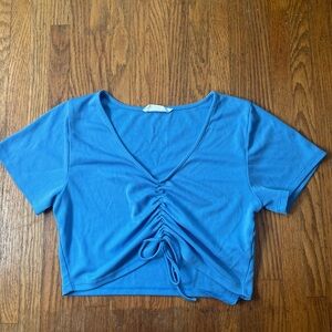 Blue Ruched Crop Top